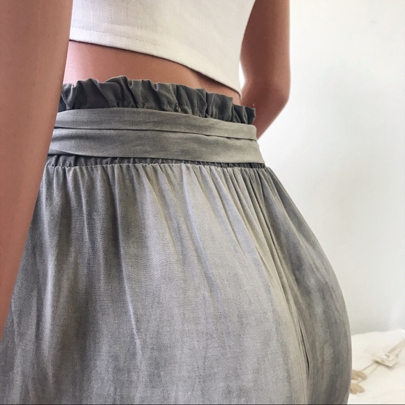 Slit Pants Wide Leg Acid Wash Front Slit Silky - Picture 4 of 7